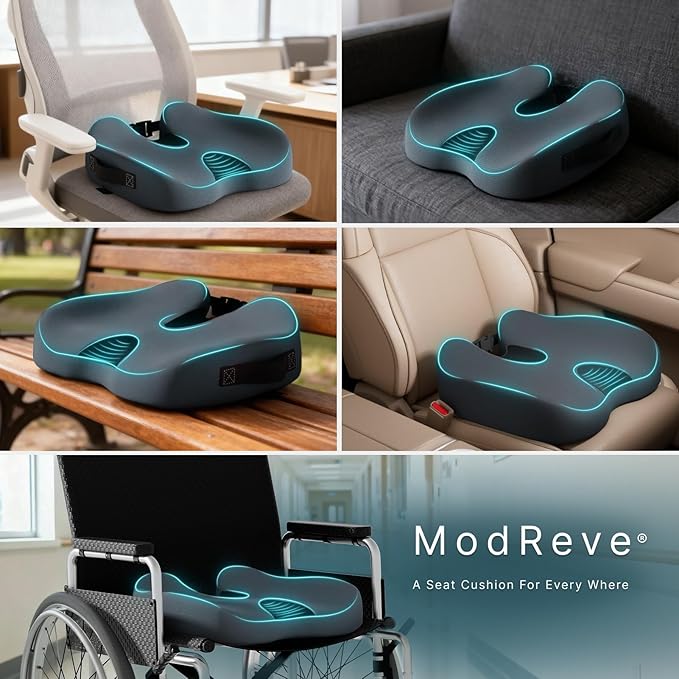 Large Memory Foam Seat Cushion for Office Chair, Car, Truck & Wheelchair - Sciatica Ease, Coccyx & Tailbone Pain Relief Cushion for Long Sitting & Driving