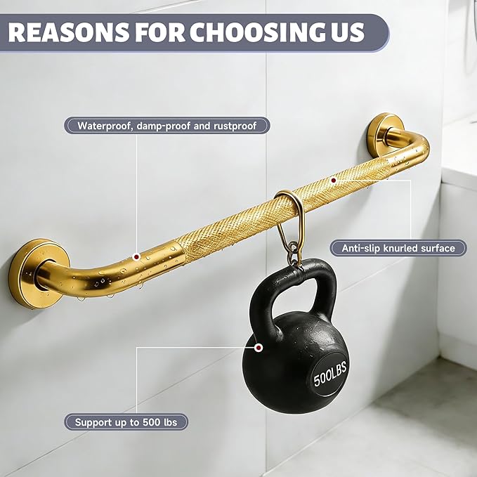 32 Inch Shower Grab Bar 1.25" Dia, 2 Pack Gold Anti Slip Bathroom Grab Bar, 304 Stainless Steel Knurled Handicap Grab Bars, Safety Support Handrail,Bath Shower Handle for Elderly Injury Senior