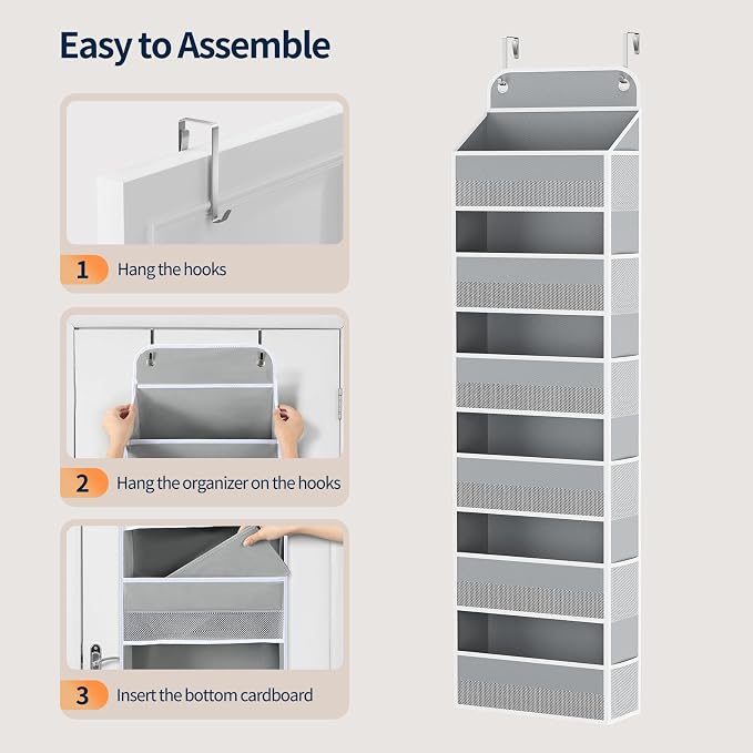 Yecaye Over Door Organizer, 60 lbs Load Capacity, Metal Hanging Storage with 6 Shelves for Toys, Bathroom, Nursery, Dorm Room, Grey,1Pc