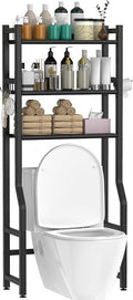 Livilord 3 Tier Over The Toilet Storage Rack with Toilet Paper Holder, Metal Freestanding Bathroom Shelves with 4 Hooks, Over Toilet Storage Shelf for Bathroom Storage, Black