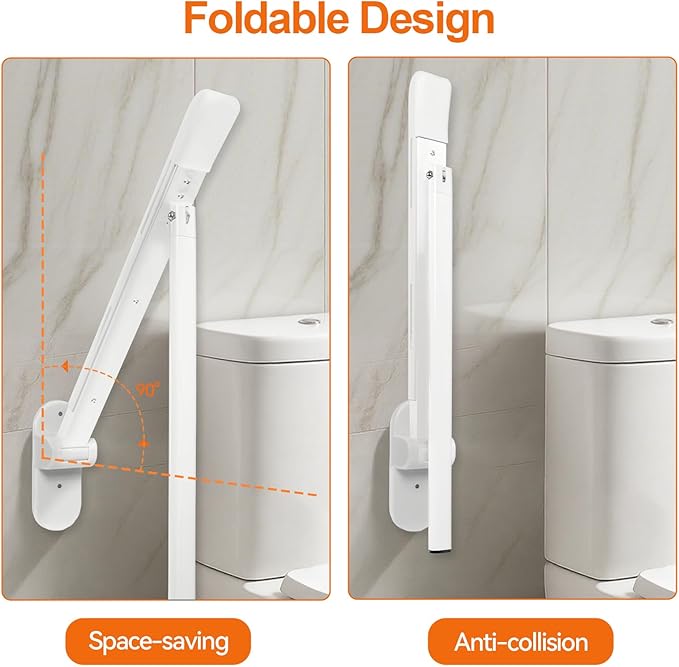 SPECILITE Heavy Duty Toilet Grab Bar - 440lb Sturdy Support, Safety Rails with Non-Slip Waterproof handrail & Night Glow Strips, Space Saving Flip-Up Design for Elderly, Disabled, Pregnant & Injury