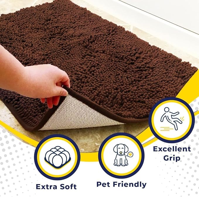 Muddy Mat® | Super Absorbent Door Mat Indoor, Microfiber Quick Dry Chenille Entryway Rug, Non-Slip Front Door Mat, Indoor Mats for Entryway, Machine Washable Pet Rug, Brown 24"x72"