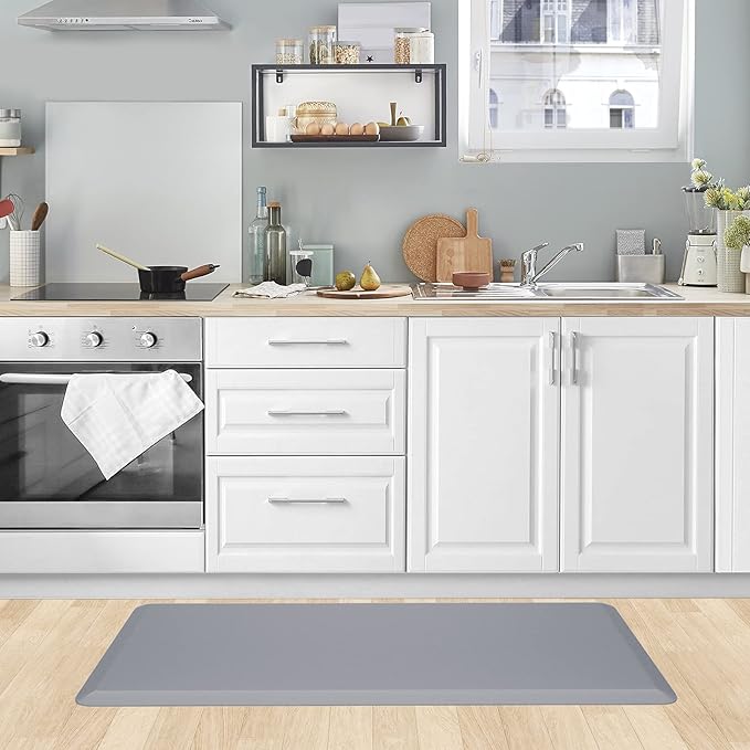 KitchenClouds Kitchen Mat Cushioned Anti Fatigue Kitchen Rug 17.3"x39" Water Resistant Non Slip Kitchen Rugs and Mats Standing Desk Mat Comfort Floor Mats for Kitchen House Sink Office (Grey)