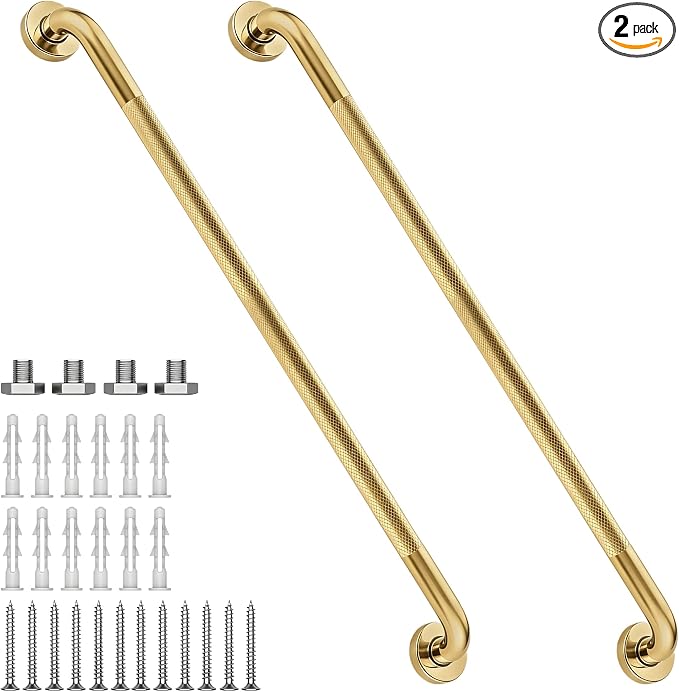 48 Inch Shower Grab Bar 1.25" Dia, 2 Pack Gold Anti Slip Bathroom Grab Bar, 304 Stainless Steel Knurled Handicap Grab Bars, Safety Support Handrail,Bath Shower Handle for Elderly Injury Senior