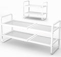 SNTD Shoe Rack - Expandable Shoe Organizer for Closet, Adjustable Metal Shoe Shelf Storage, Stackable Long Shoe Stand Holder for Garage, Entryway, Door Entrance (White, 2-Tier)
