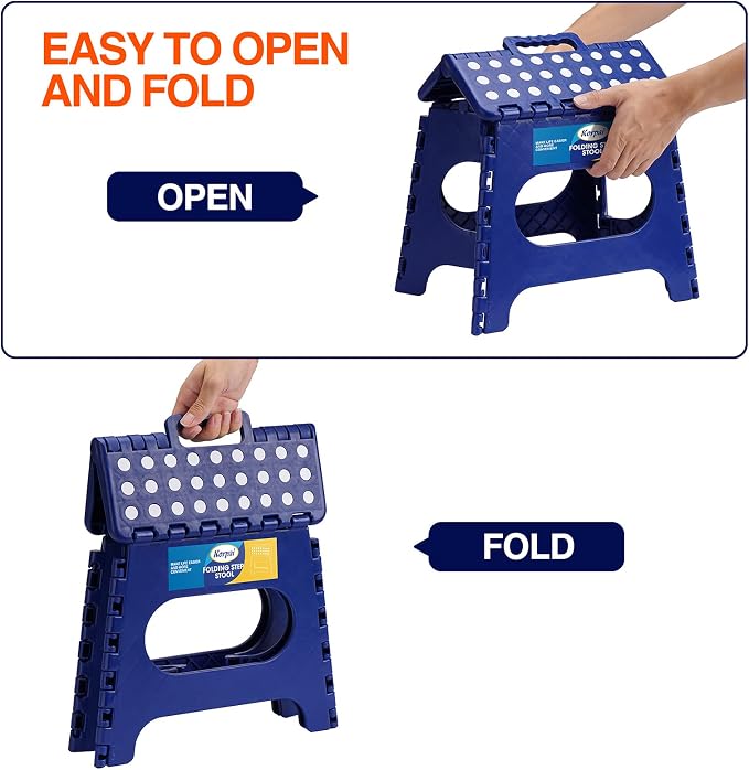 Korpai 11" Folding Step Stool for Adults and Kids Holds Up to 300 lbs,Non-Slip Folding Stools with Portable Handle, Compact Plastic Foldable Step Stool for Bathroom,Bedroom, Kitchen Royal Blue,1PC
