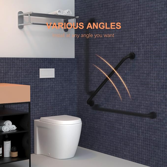 2 Pack Matte Black Shower Grab Bar 40 Inch, iMomwee Stainless Steel Bathroom Grab Bar, Bath Shower Balance Bar, Safety Hand Rail Support, Handicap Elderly Senior Assist Bath Handle (1.25" Diameter)