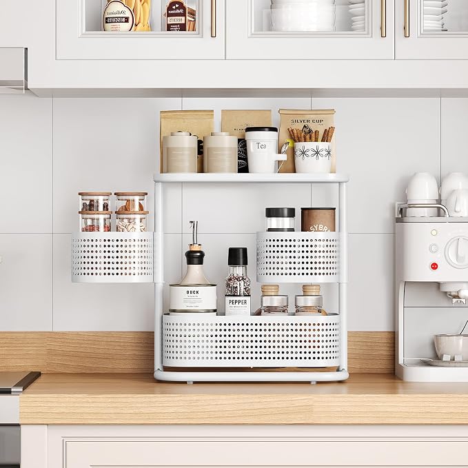 3-Tier Rotating Bathroom Counter Organizer, Vanity Tray for Makeup & Skincare, Countertop Spice Rack Storage, Space-Saving Shelf for Bathroom, Kitchen, Laundry Room, Baby Bottle Station, White