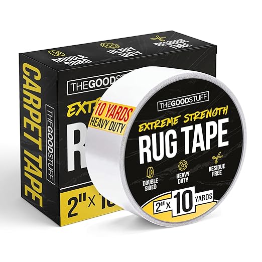 The Good Stuff Double Sided Carpet Tape [2"x10yd] - Heavy-Duty Rug Gripper Tape - Strong Non-Slip Rug Tape for carpet, hardwood floors, Vinyl, Area Rugs, Tiles, and Concrete - No Residue, Easy Removal
