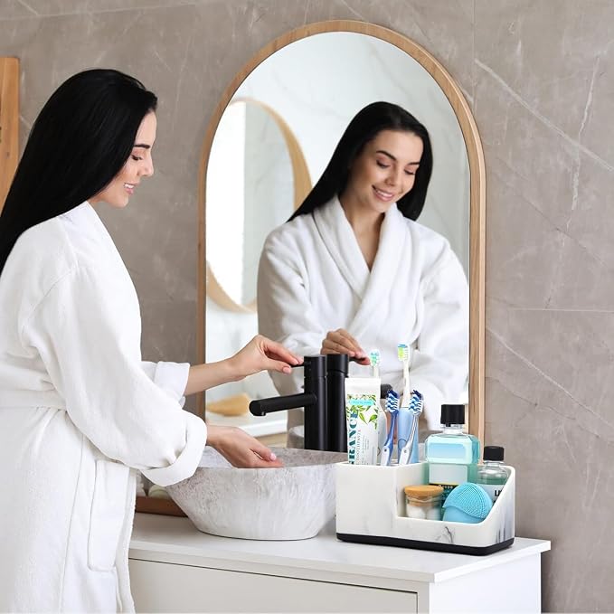 PARKMANI Marble Bathroom Counter Organizer, Kids Electric Toothbrush and Toothpaste Holders for Bathroom Organizers and Storage (Marble)