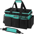 SCAVATA Wearable Cleaning Caddy Bag, Cleaning Caddy Supplies Organizer with Handle & Shoulder Straps for Housekeepers, Under Sink & Car Cleaning Tool Organizers with 4 Foldable Divider (Lake Blue)