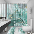 4Pcs Family Marble Shower Curtain Sets with Rugs,Green Home Inspirational Bathroom Decor Set, Bathroom Sets with Shower Curtain and Rugs, Waterproof Bathroom Shower Curtains, with 12 Hooks