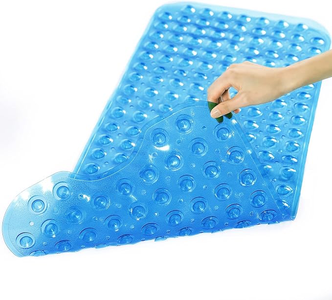 Tree Bud Bathtub Mats for Shower Tub Non-Slip Bath Mat 39 x 16 Inch Extra Long Shower Mat, Bath Tub Mat for Bathroom with Machine Washable, BPA Free for Kids (Clear Blue)
