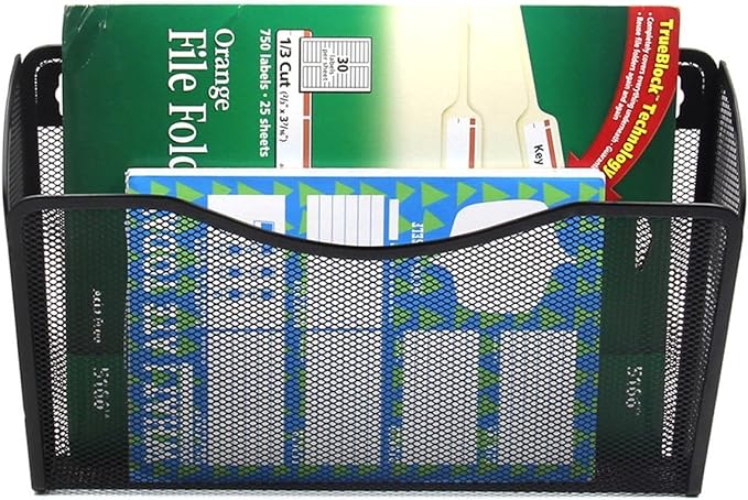 EASEPRES 3 Single Pocket Mesh Hanging File Organizer, Vertical Wall Mounted Magazine File Holder, Mount Basket Mail Paper Document Folder Organizing for Office, Home and School, Black