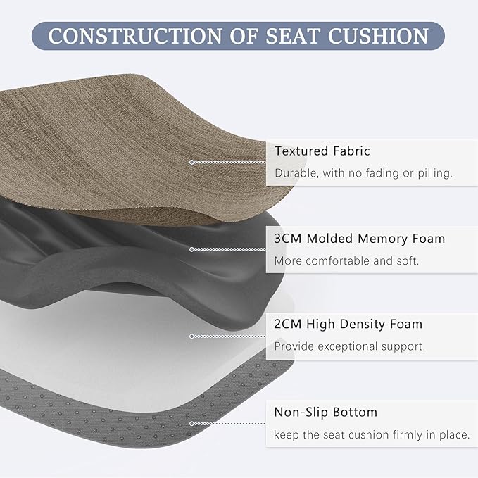 baibu Kitchen Chair Cushions, Dual-Layer Patented Design Molded Memory Foam Dining Chair Pads with Ties and Washable Cover, 17" x 16" x 2", Light Brown