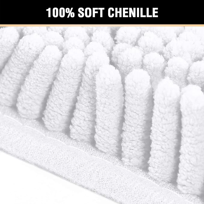 H.VERSAILTEX Pure White Bath Rug Super Soft Microfiber Non Slip Mat Absorption Shaggy Shower Rugs for Bathroom, Easy Care Machine Wash, 20 x 32 Inch