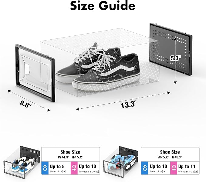 Foluck Shoe Storage Box, 15 Pack Clear Plastic Stackable Organizer for Closet, Interlocking Design Container Bins for Sneakers, Foldable Shoe Rack for Closet,Entryway, Black