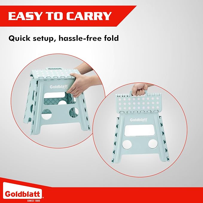 Goldblatt 12.5" Folding Step Stool for Adults and Kids, Lightweight Heavy-Duty Plastic Portable Foldable Stool with Non-Slip Top and Anti-Skid Feet, 300 lbs Capacity, Kitchen & Bathroom, Blue-Green
