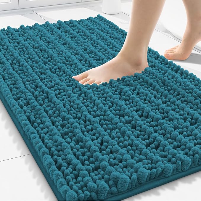 Smiry Bathroom Rugs Mat 30x20, Extra Soft Absorbent Chenille Bath Rugs, Non Slip Rubber Backing Machine Washable Quick Dry Bath Mats for Bathroom Floor, Tub, Shower, Home Decor Accessories, Lake Blue