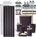 Clara Clark Bathroom Accessories Set - Bathroom Set with Adhesive Corner Shower Caddy Hanging, 25PC Bathroom Accessory Set, Purple Shower Curtain Set, Toilet Brush, Trash Can & Soap Dispenser