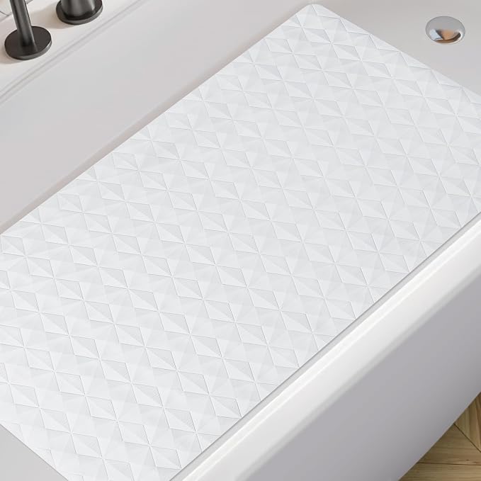 Non Slip Bathtub Mat for Bath Tub Shower - Natural Rubber Mat with 241 Suction Cups - Soft Bathroom Safety Mat - Unique Diamond Pattern - Fatigue Relief - Machine Washable - 16 × 28 Inch