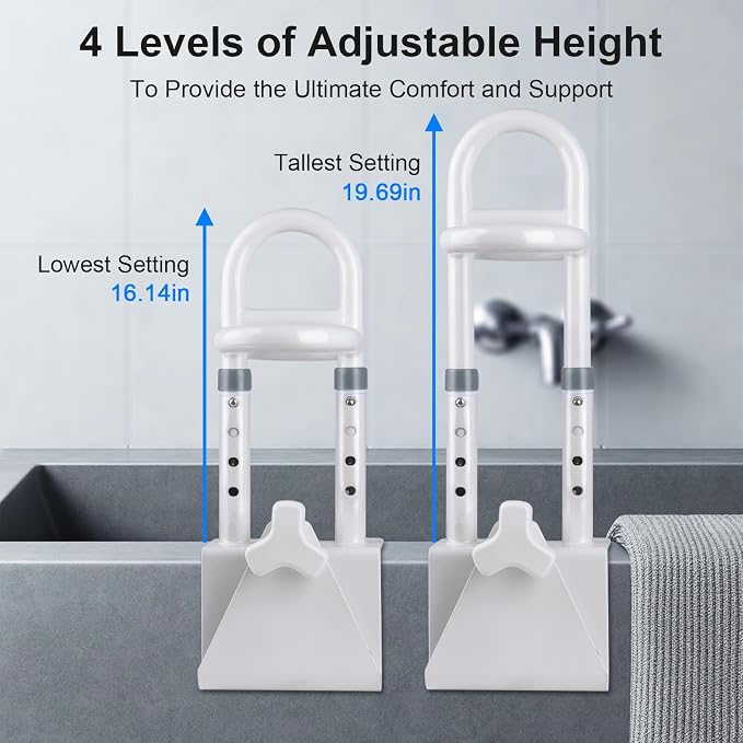 Adjustable Bathtub Safety Rail - Non-Slip Shower Grab Bar Handle, Bathtub Grab bar, Fits 3.15"-6.69" Walls, 300lbs Support, Sturdy Bathtub Safety Rail for Elderly & Disabled