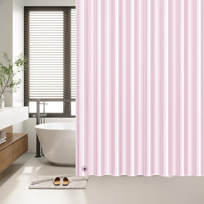 EHZNZIE Pink Shower Curtain Liner 72x72, PEVA Waterproof Bath Curtain, No Chemical Smell, 3 Weighted Magnets, Durable with Rustproof Metal Grommets