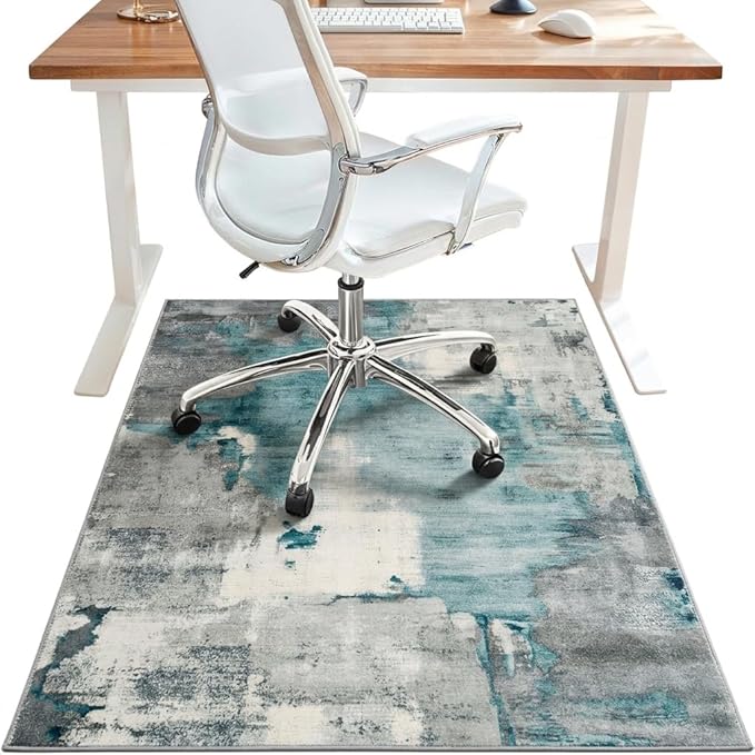 48"x72" Office Chair Mat for Hardwood Tile Floor, Under Desk Carpet Protector for Rolling Computer Chair Mat, Machine Washable Area Rug, Anti-Slip 1/5" Thick Low Pile Thin Vinyl Floor Mat, Black Beige