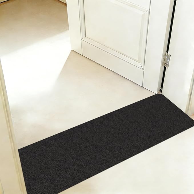 Bath Mat for Narrow Spaces, Super Absorbent Doorway Floor Mat, Non-Slip Threshold Rugs Fit for Under Door, Cuttable Ultra Thin Bath Mat (Black, 1' x 3'3" (Rectangular with Round Corner))