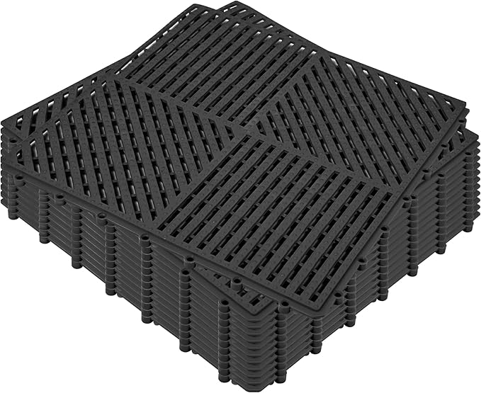 ToLanbbt Modular Interlocking Cushion 12P 11.8" x 11.8" Interlocking Rubber Floor Drain Holes Non-Slip Splicing Drainage Mats for Deck, Shower, Kitchen, Drain Pool, Sauna Bath (Black, 1 Rows Dots)