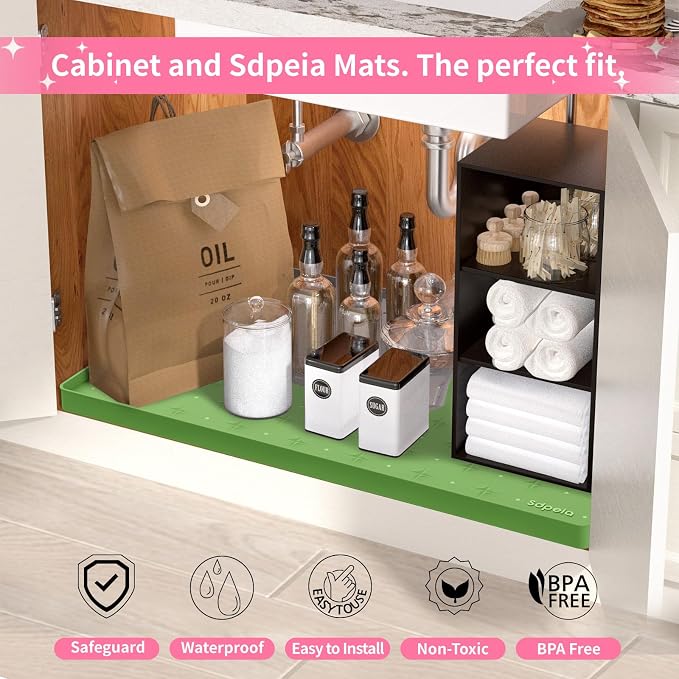 Sdpeia Under Sink Mat 34"×22" Waterproof Silicone Cabinet Liner & Sink Protector for Kitchen & Bathroom, Multi-Purpose Organizers Tray for Pets, Laundry, Cat Litter Mat