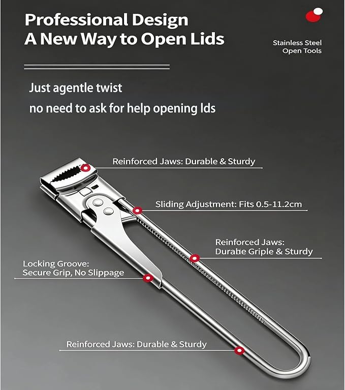 2026 New Upgrade Jar Opener for Weak Hands, Adjustable Stainless Steel can Opener，Multifunctional Can & Bottle Lid Gripper Bottle Opener with Handle, Kitchen Tool for Seniors and Kids (1PCS)