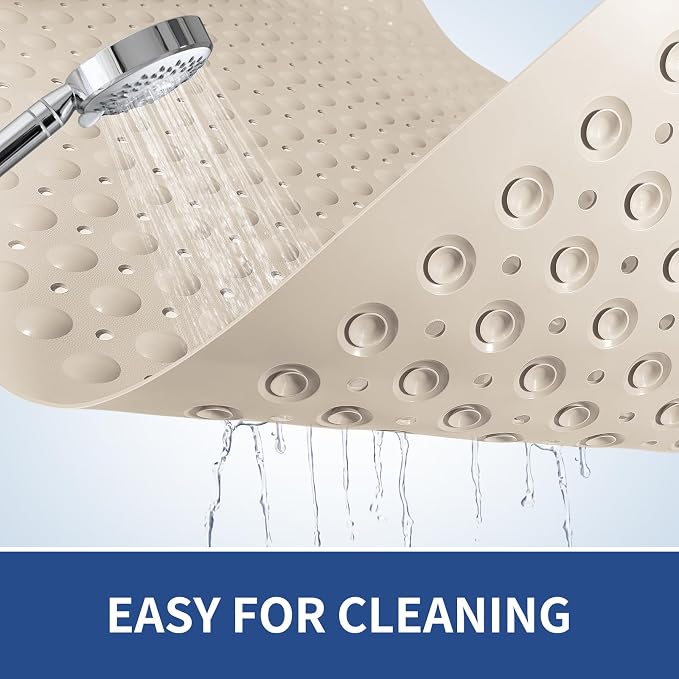 OTHWAY Extra Large Shower Mat 47"x 32", TPE Non Slip Shower Mat for Shower Stall, Inside Walk in Shower Mats with Drain Holes Suction Cups, Anti-Slip for Elderly Kids (Apricot)
