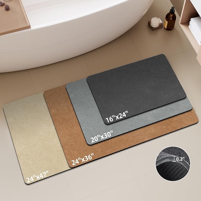 TYUU Bath Mat, Bathroom Rugs Non Slip Washable Thin Absorbent Quick Dry Bath Mat Fits Under Door Bathroom Floor Mat Perfect for Bath, Shower, or Sink 20"x30" Dark Grey