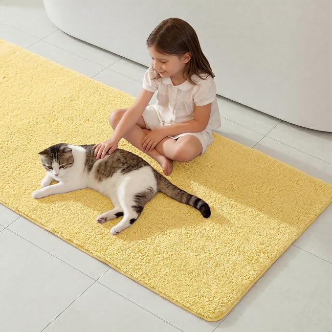 TYUU Toilet Rug, Ultra Soft Toilet Rugs U Shaped Machine Washable Non Slip Absorbent Quick Dry Toilet Mat with Rubber Backing, Yellow 20" x 24" U Shape
