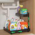 REALINN L-Shaped Under Sink Organizer with 6-Level Height Adjustment & Expandable Width, Pull-Out Cabinet Storage Rack with Quiet Sliding Rails for Kitchen, Bathroom, Laundry Room Cabinets, Black