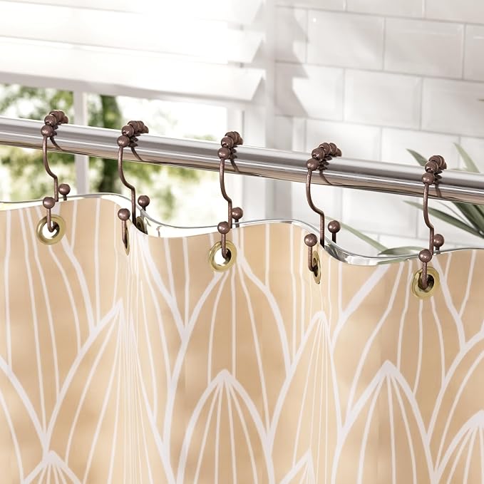 Amazer Shower Curtain Rings, Stainless Steel Shower Curtain Hooks Rings, 12 Pcs Double Glide Shower Rings for Bathroom Shower Curtain Rods Dual Rust-Resistant Shower Hooks, Bronze