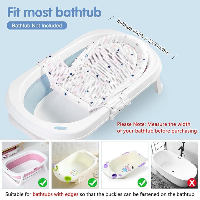 Colorlife Baby Bath Seat Support Net Infant Bathing Seat Support Mat, Adjustable Comfortable Non-Slip Three-Pointed Baby Shower Net Bathtub Sit Up Mesh for Newborn 0-12 Months-White(No Bathtub)