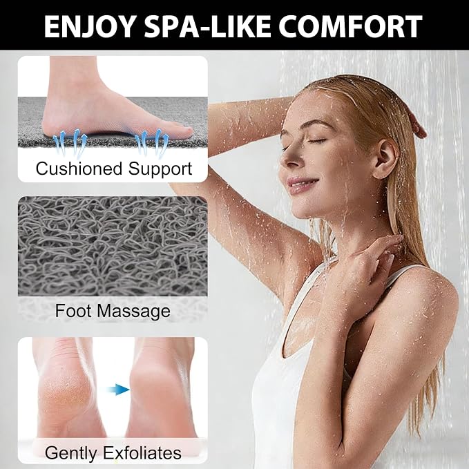 Extra Large Square Shower Mat for Inside Shower, 36 x 36 Inch Shower Floor Mat with Center Drain Hole, Designed for Walk-in Showers, Non-Slip Loofah Mat with Wide Coverage for Stable Standing