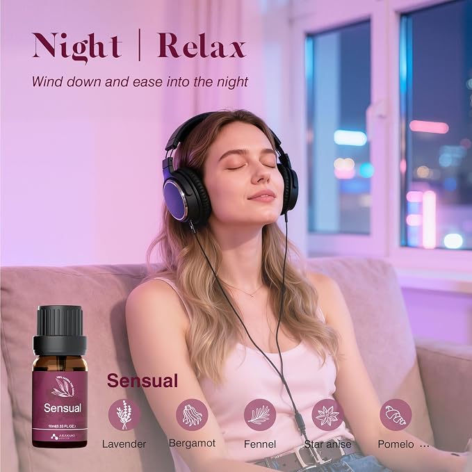 ASAKUKI Essential Oils for Diffuser –6 Mood Essential Oil Blends (Breathe, Uplift, Sensual, Balance, Unwind, Rest) for Morning to Night Rituals, Home & Daily Use- Gifts for Mom