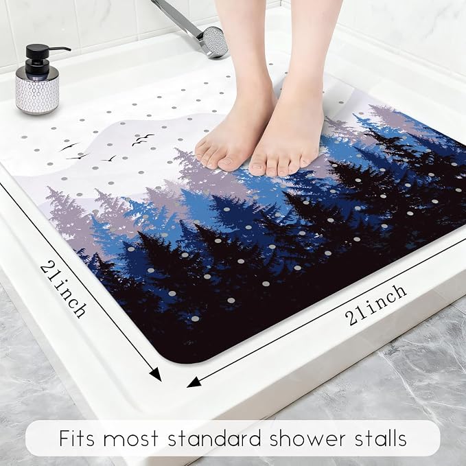 Bathtub Mat Non Slip, Forest Square Bath tub Mat Shower Floor Mat with Suction Cups for Adults Kids Elderly 21 X 21 Inch