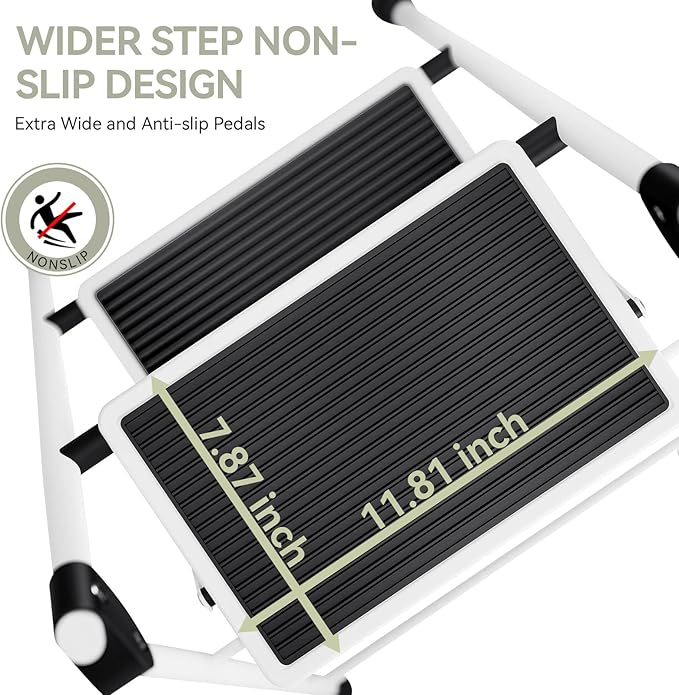 KINGRACK 2 Step Ladder, Folding Step Stool with Anti-Slip and Wide Pedal, Lightweight Stepladder with Handrails, Portable for Kitchen, Household, 330LBS, White
