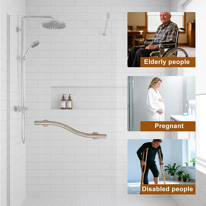 Handicap Grab Bars, Wave Shaped 2 Pack 24 Inch Grab Bars for Shower, 304 Stainless Steel ADA Grab Bars for Bathtubs and Showers, Safety Shower Handles for Elderly, Disabled (Polished Chrome)