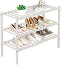 ROMGUAR CRAFT 3 Tier Bamboo Shoe Rack for Closet Free Standing Wood Shoe Shelf Storage Organizer for Entryway Small Space Stackable 27"x11"x20" (White)