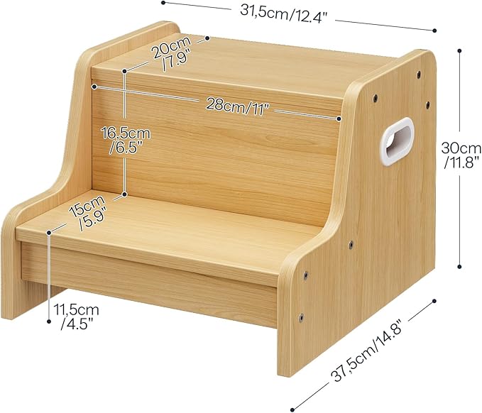HOOBRO Step Stool for Kids, Two Step Toddler's Stool, Kids Potty Training Stool with Handles, Non-Slip Pads for Safety, Easy to Move, for Sink, Bathroom, Bedroom, Natural NL01JD01G3