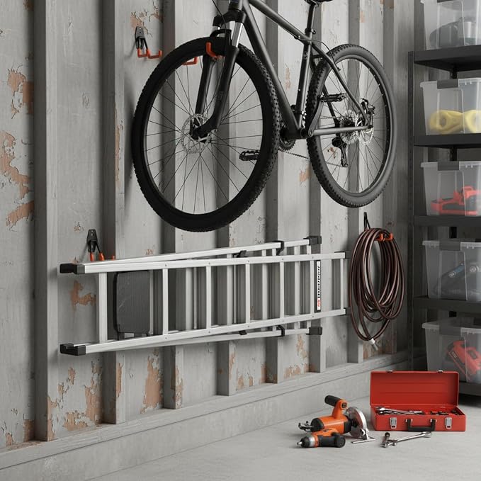 Steel Garage Wall Hook, Compact Utility Hanger for Bikes & Ladders, Space-Saving Metal Mount with Hardware (Orange, 1 Pack)
