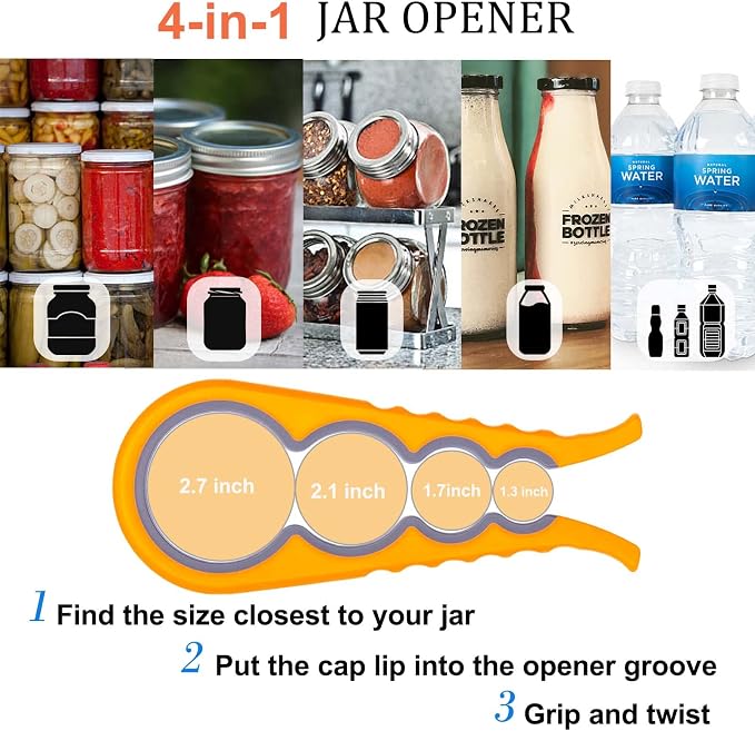 Jar Opener, Bloss Non Slip Jar Bottle Opener Jar Gripper for Weak Hands, Seniors With Arthritis and Children, 4 in 1 Multi-Function Colorful Can Opener Get Lids Off Easily, Orange