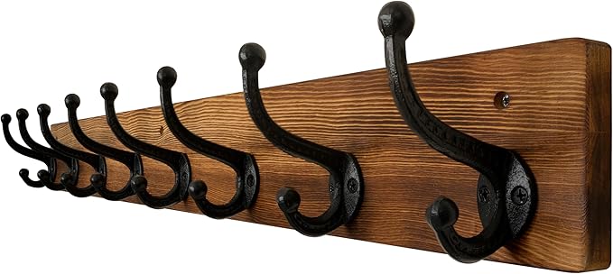WEBI Rustic Coat Rack Wall Mount,35.43" Long 8 Cast Iron Coat Hooks Wall Mounted,Heavy Duty Wall Coat Hanger Hooks for Hanging Jacket,Clothes,Brown