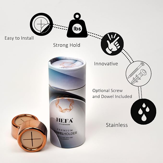 HEFA Modern Elegant 4 Pack Towel Hooks, Rose Gold, Plastic, Wall Mount, 2 Pounds Max Weight, Kitchen, Bathroom