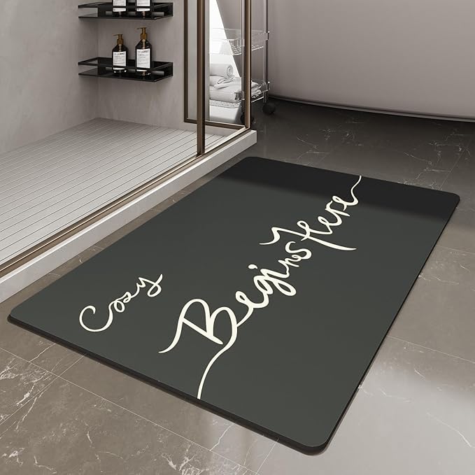 MontVoo Bath Mat-Bath Mat Rug Non Slip Super Absorbent Stain Resistant Quick Dry Thin Bathroom Rug-Bath Mats for Bathroom Floor Bathtub Vanity-Bathmat Bath Rug Easy Care-17"x27",Black